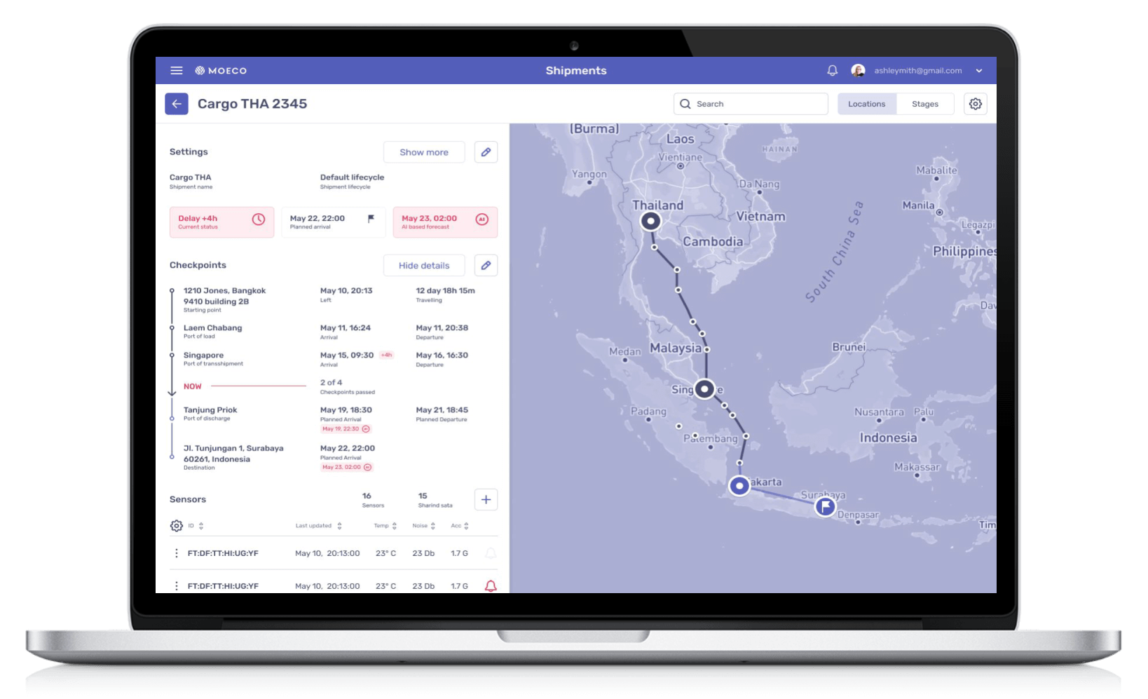 Moeco Platform Dashboard - Real-time shipment visibility